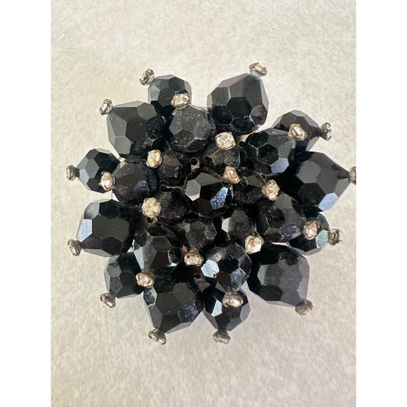 Miriam Haskell unsigned 1930s silver tone black beaded rhinestone pin brooch - Picture 1 of 9